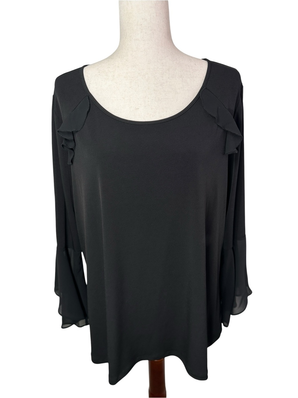 Susan Graver Black Ruffle Bell Sleeve Tunic Top Women’s XL